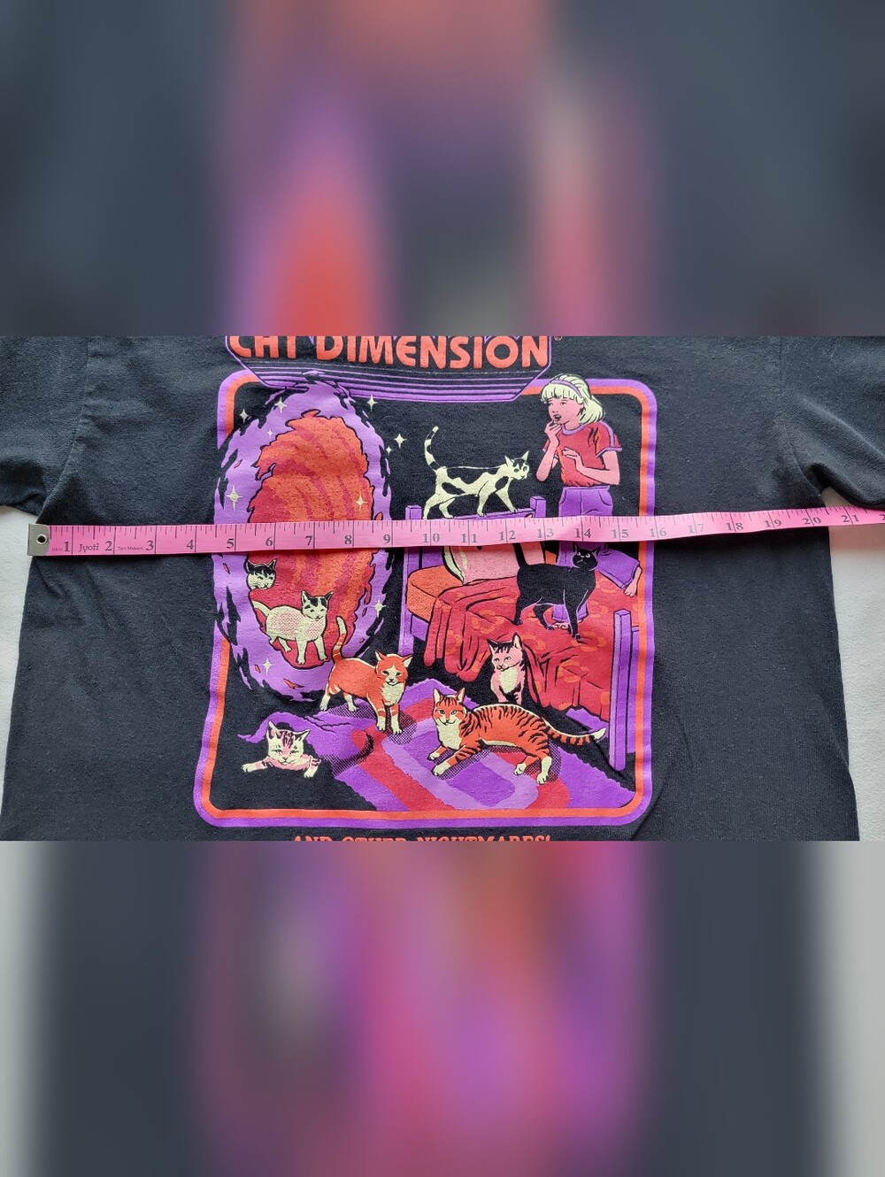 Portal to the Cat Dimension Graphic Tee - Black with Purple & Orange Print - Picture 2 of 3